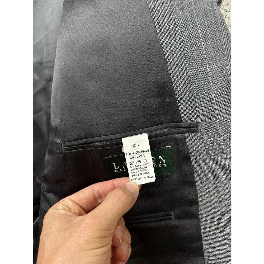 Lauren Ralph Lauren Blazer Mens Size 52R Gray Windowpane Plaid Suit Jacket Wool